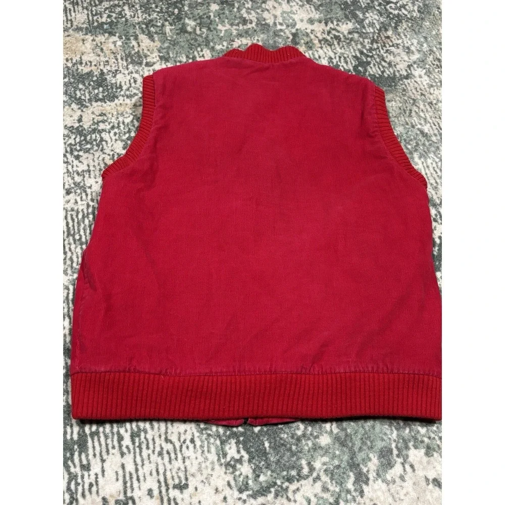 VINTAGE 1980's St. John's Bay Corduroy Vest Jacket Quilt Lined Large Red Zip Up
